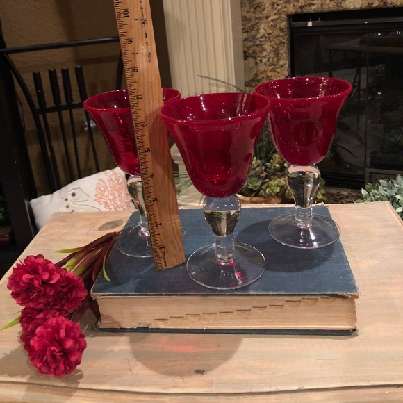 Lot of 3 Ruby Red Glass Goblets - Picture 3 of 3